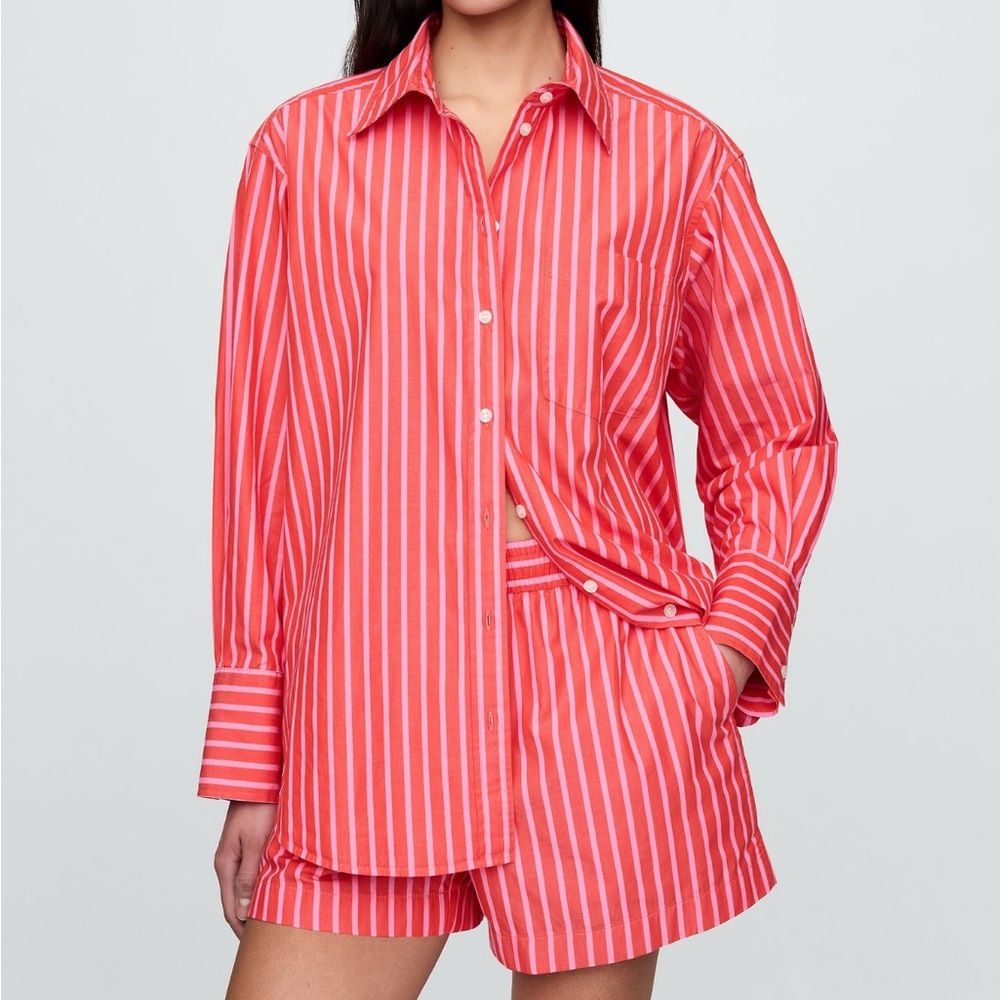 Red Striped Cotton Poplin Big Shirt